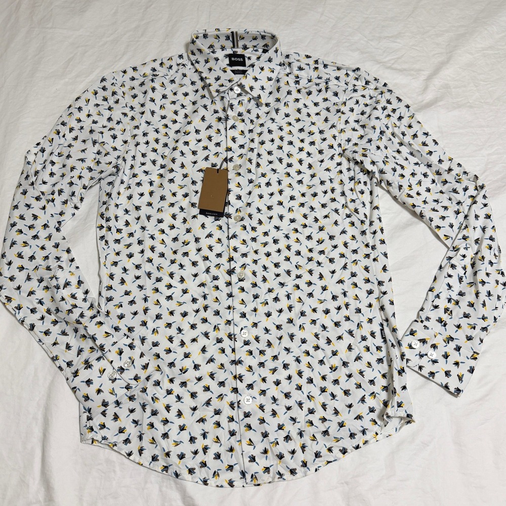 BOSS by Hugo Boss‎ Roan Slim Fit Stretch Button-Up Shirt Polyamide Men's Small